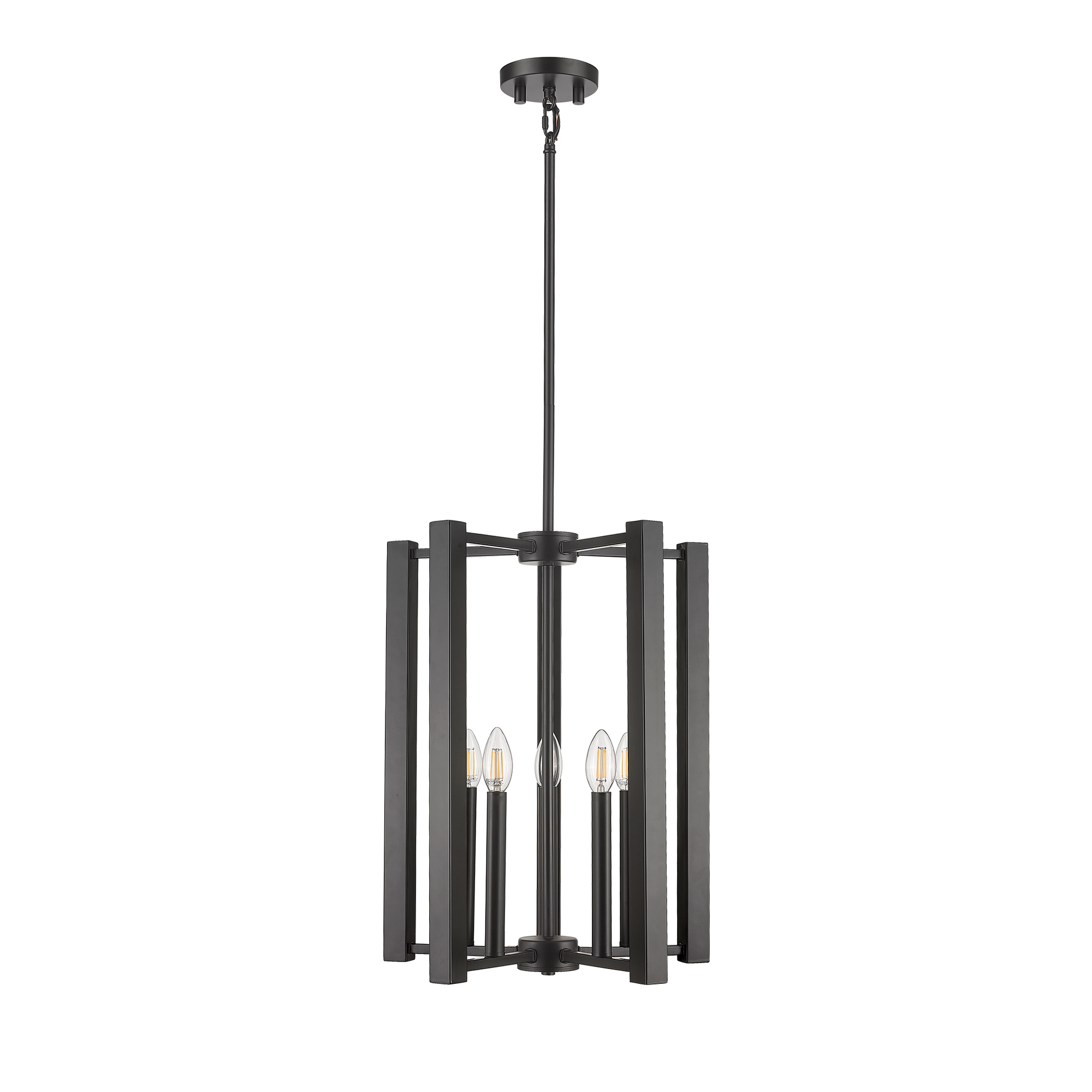 Matte black pedant light 5 light lantern