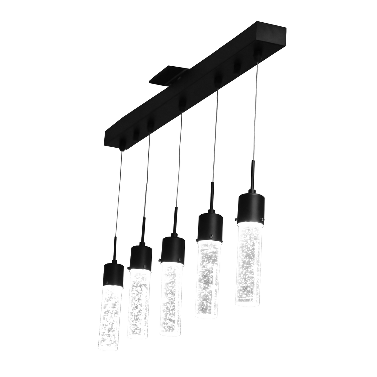 Black linear pendant light 5 led lights with bubble glass