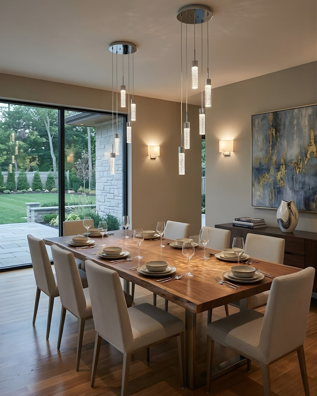 Vivio Soffi 5-Light Illuminated Glass Cylinder Pendant - Chrome