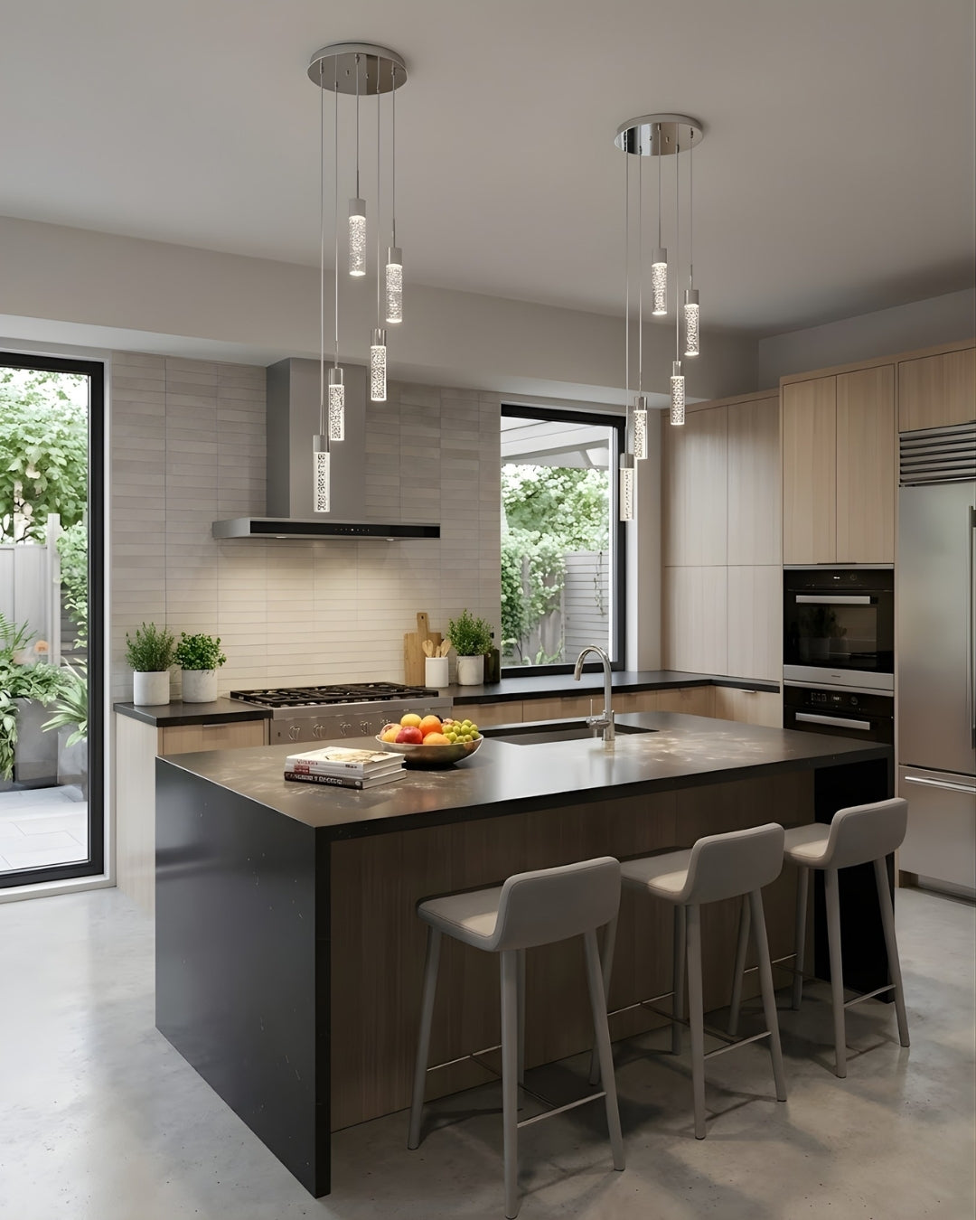 Vivio Soffi 5-Light Illuminated Glass Cylinder Pendant - Chrome