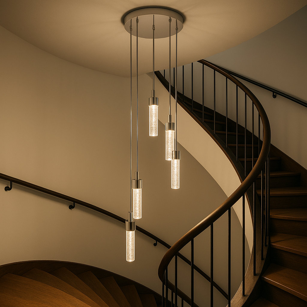 Vivio Soffi 5-Light Illuminated Glass Cylinder Pendant - Chrome