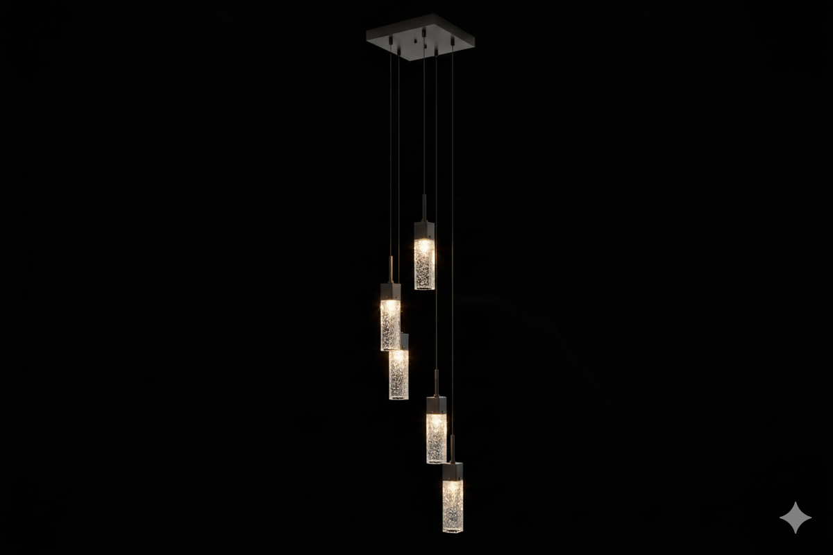 Vivio Pixi 5-Light Illuminated Glass Cube Pendant - Matte Black