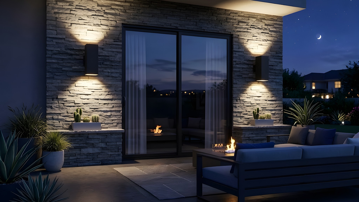 Vivio Zain 2-Light Large Cube Up/Down Patio Light - Textured Black