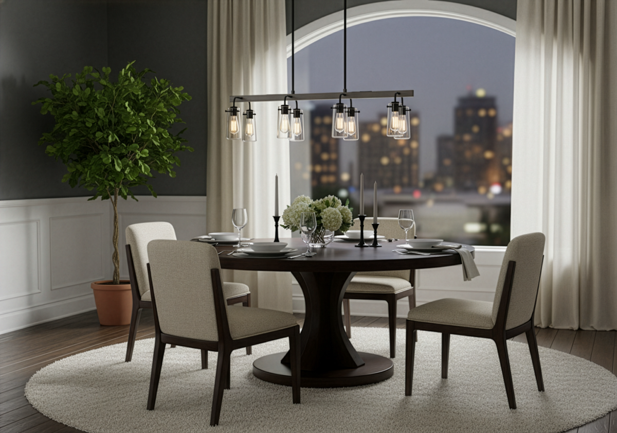 Vivio Roxton 8-Light Island Clear Glass - MB with Wood Style Accents