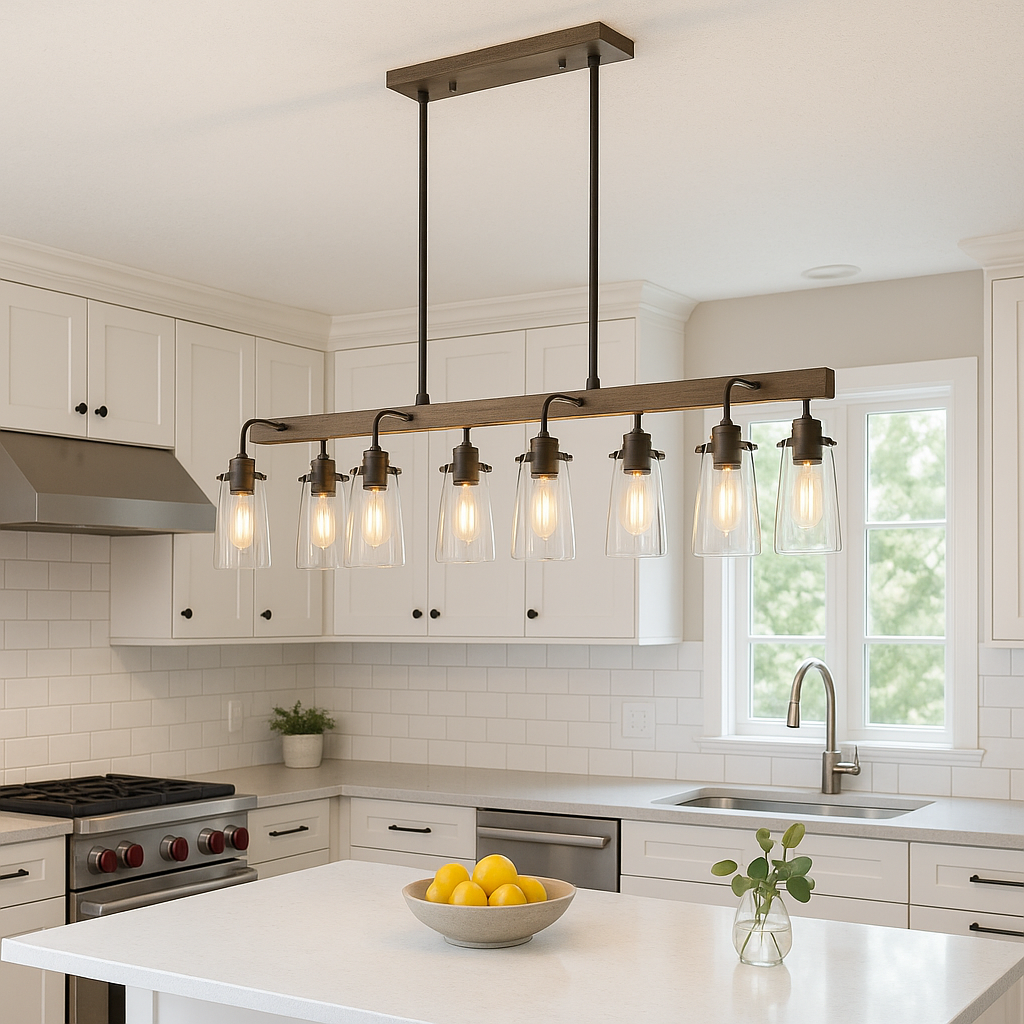 Vivio Roxton 8-Light Island Clear Glass - MB with Wood Style Accents