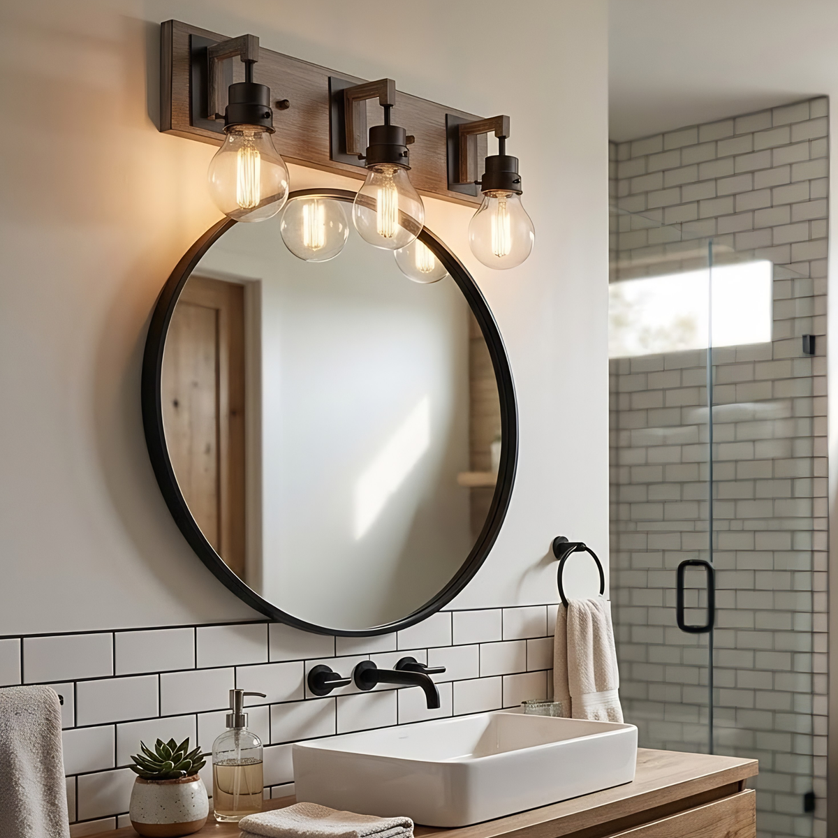 Vivio Roxton 3-Light Vanity - MB with Wood Style Accents