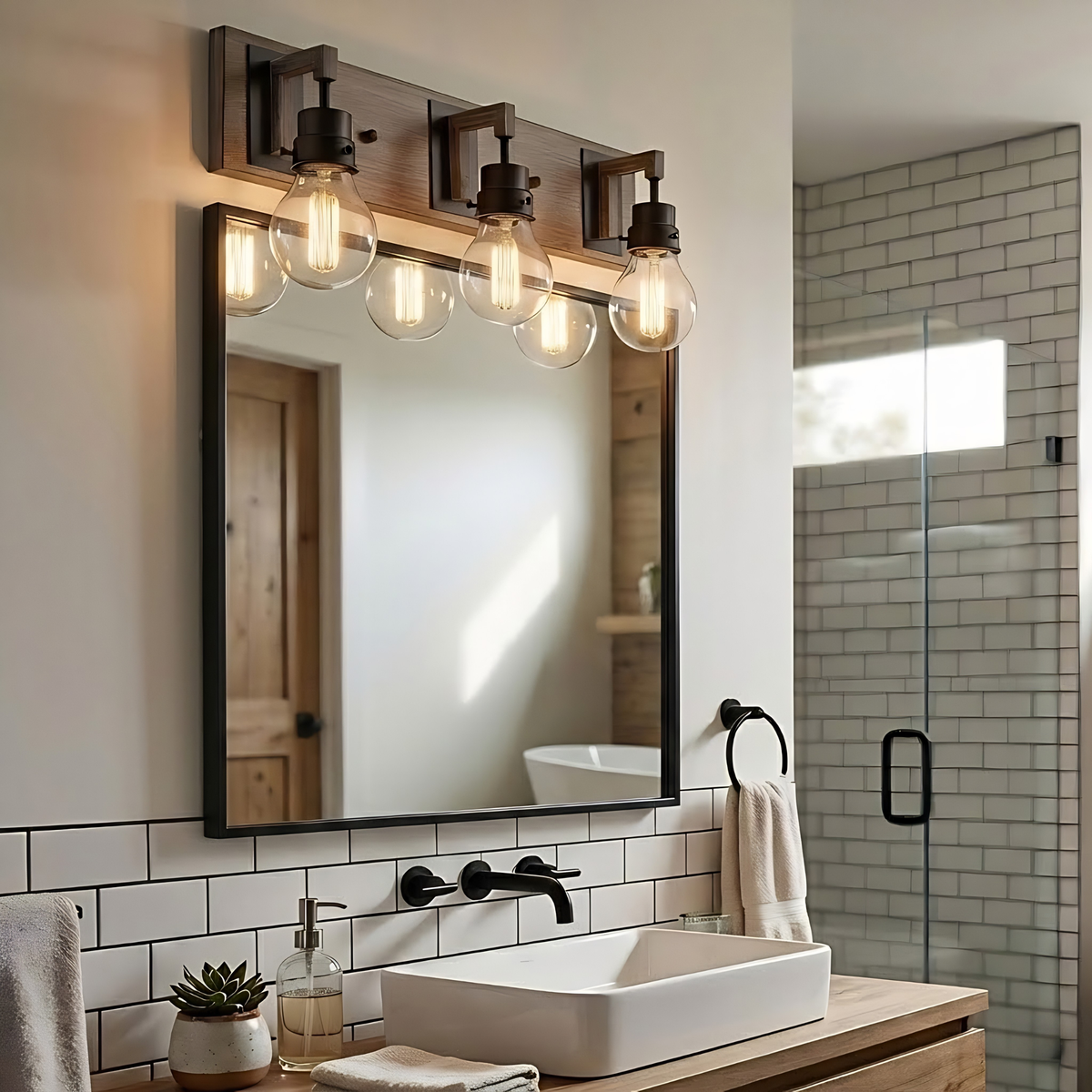 Vivio Roxton 3-Light Vanity - MB with Wood Style Accents
