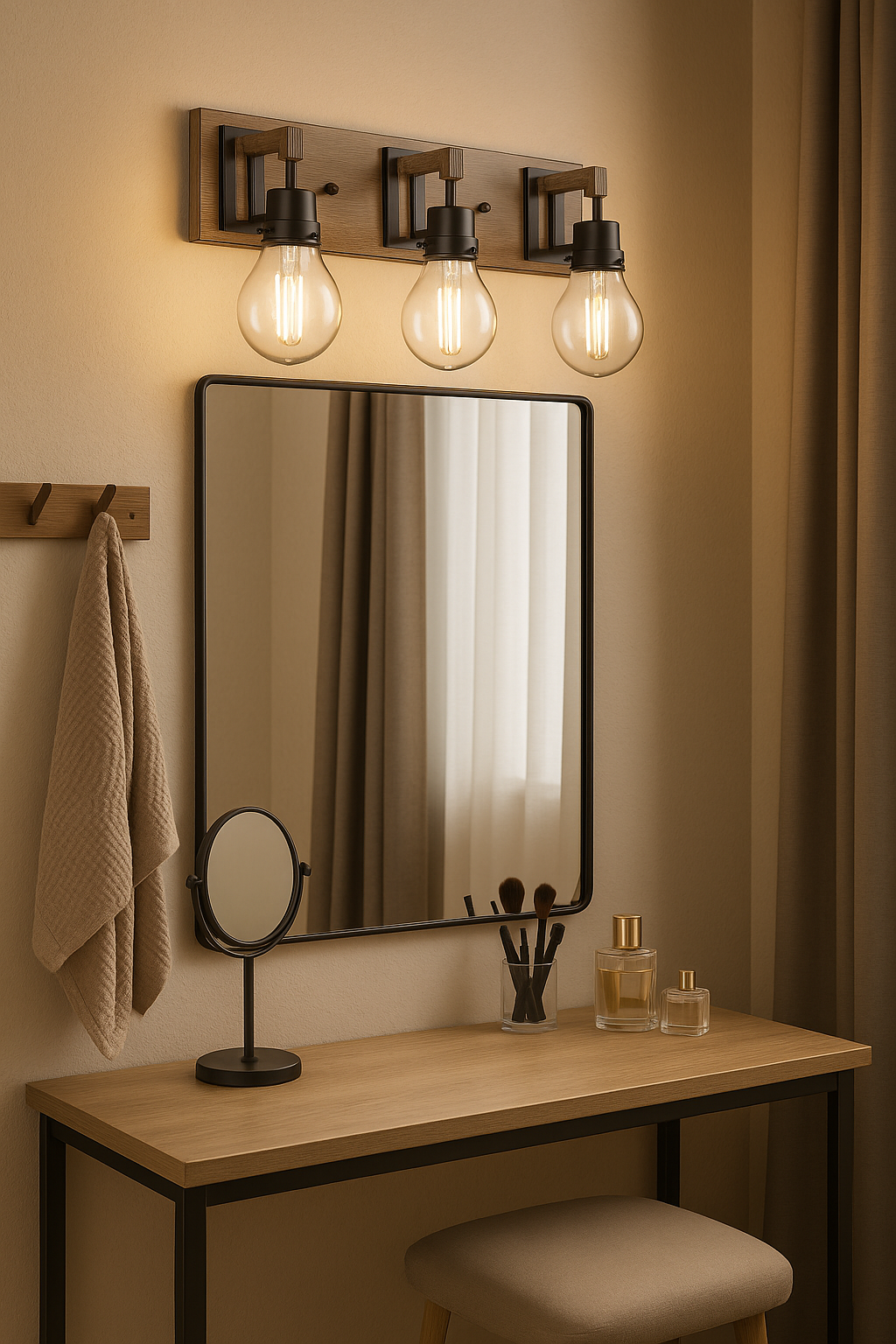 Vivio Roxton 3-Light Vanity - MB with Wood Style Accents