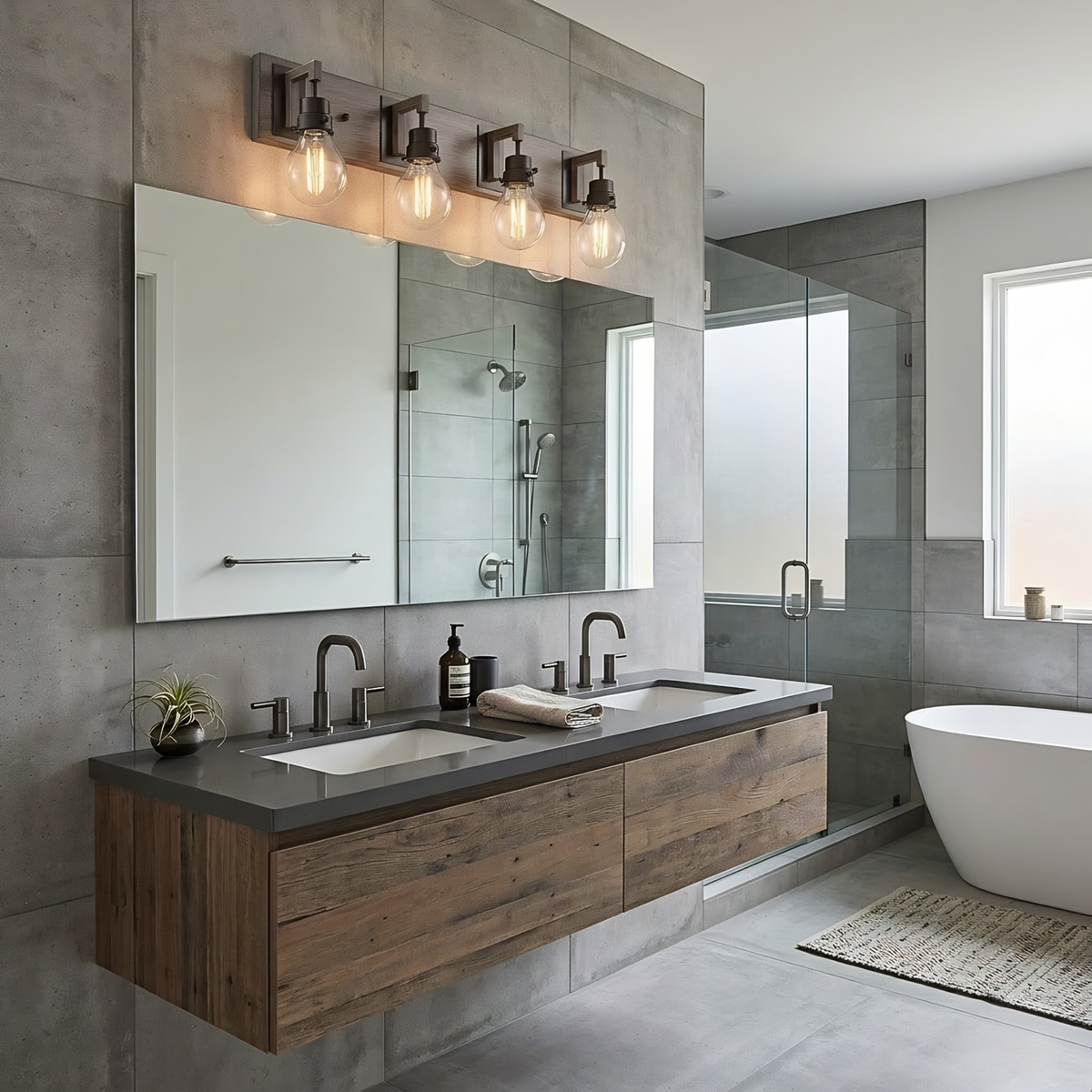Vivio Roxton 4-Light Vanity - MB with Wood Style Accents
