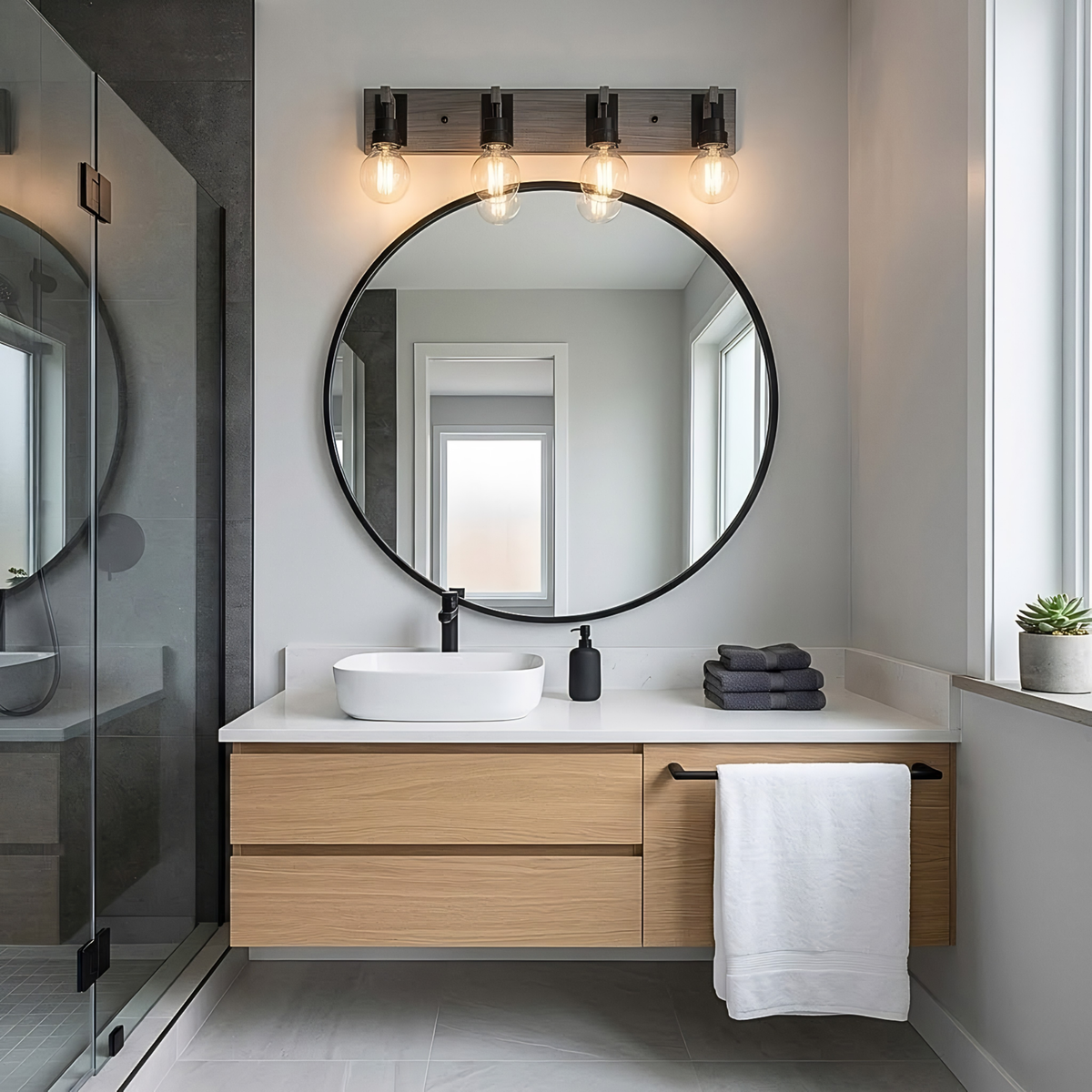 Vivio Roxton 4-Light Vanity - MB with Wood Style Accents