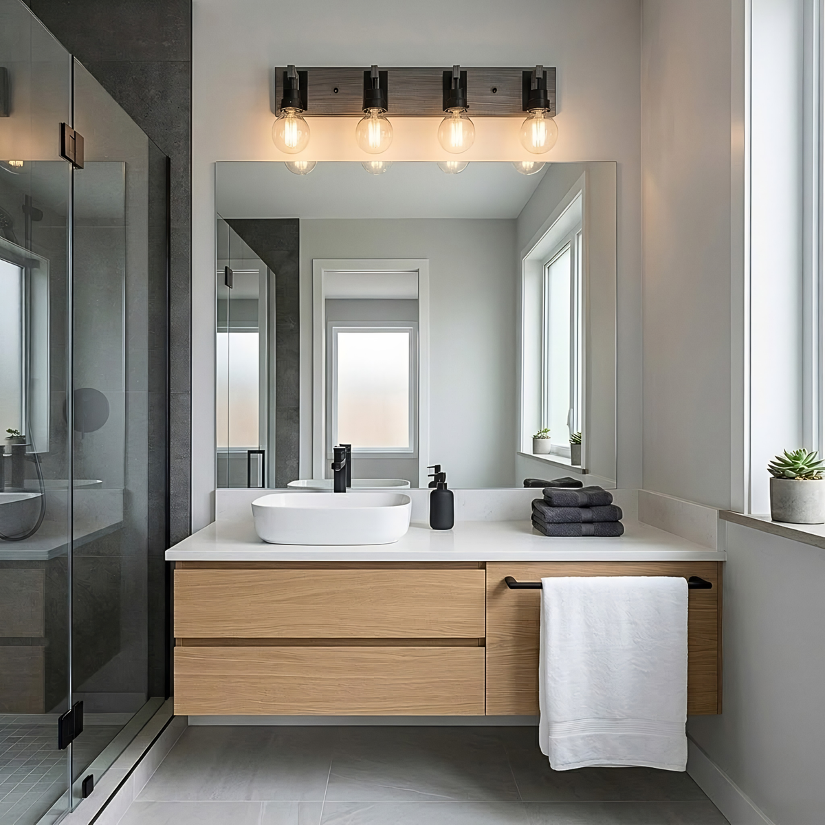 Vivio Roxton 4-Light Vanity - MB with Wood Style Accents