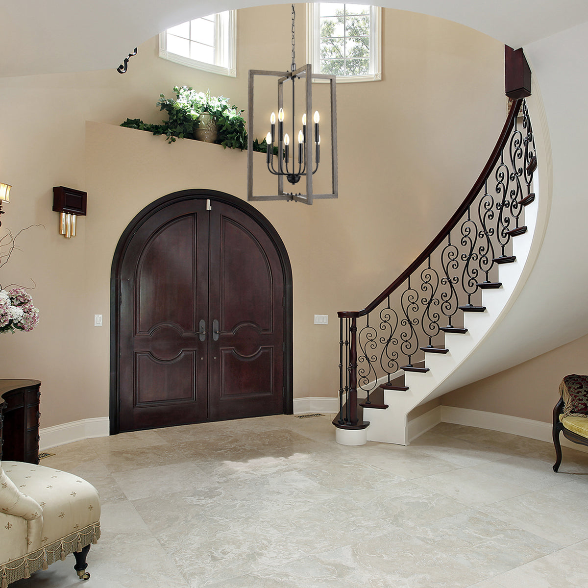 entryway chandelier hanging in traditional 