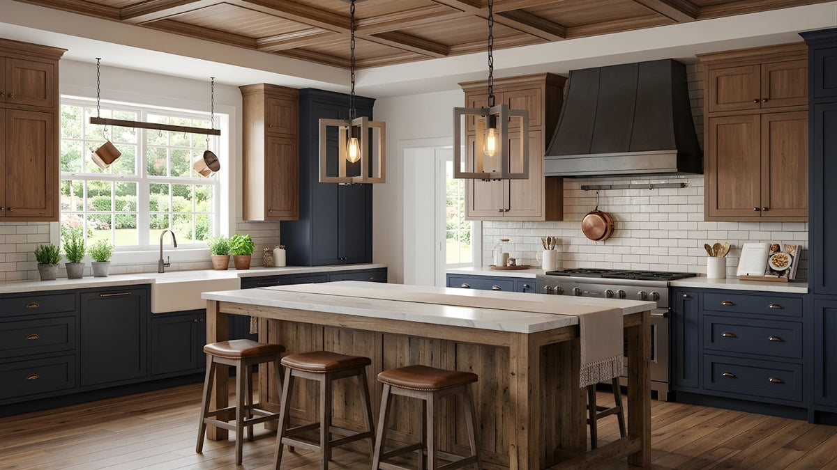 Vivio Roxton 1-Light Pendants - MB with Wood Style Accents