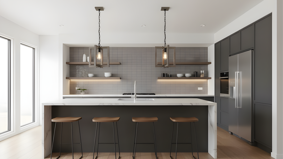 Vivio Roxton 1-Light Pendants - MB with Wood Style Accents