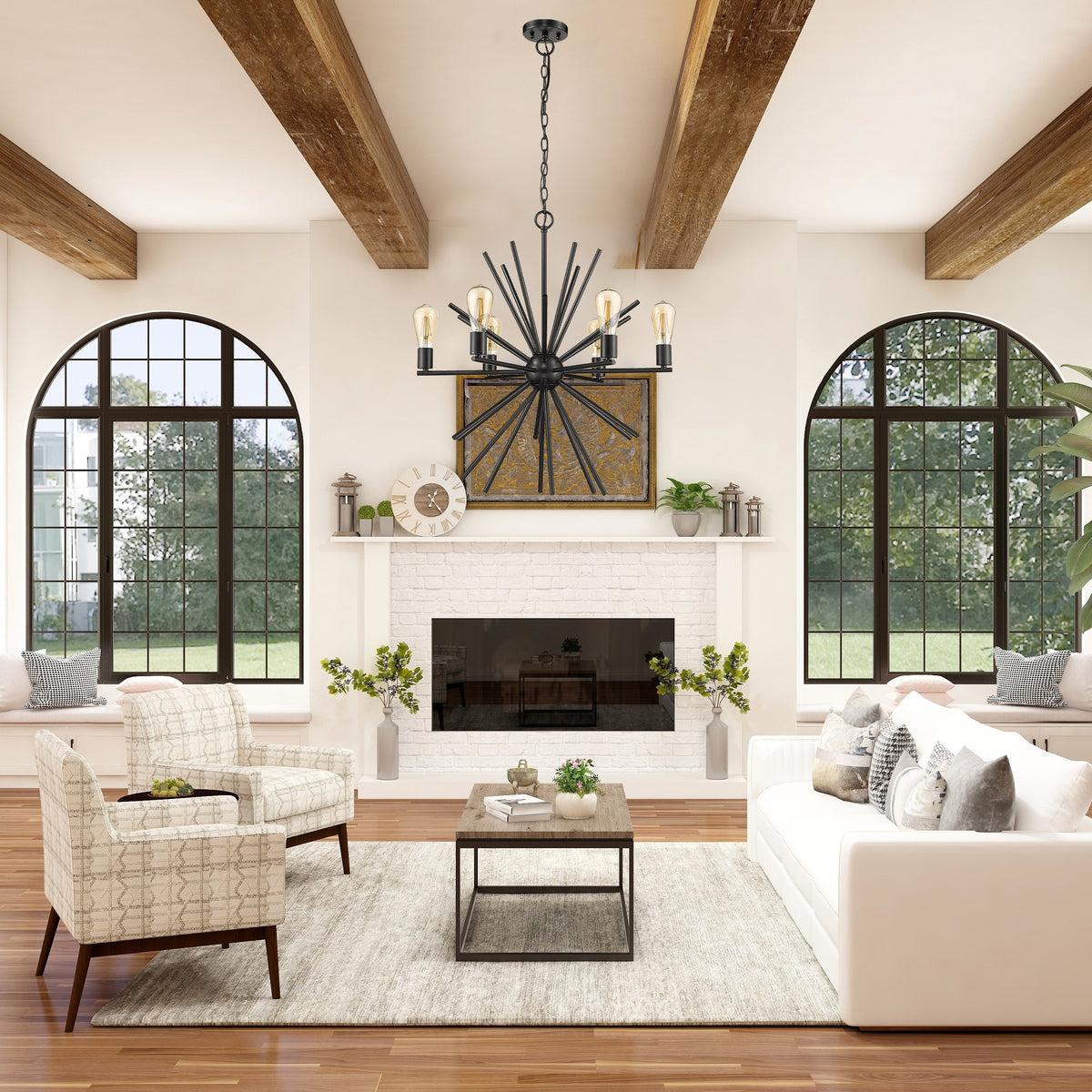 mid century chandelier in living room