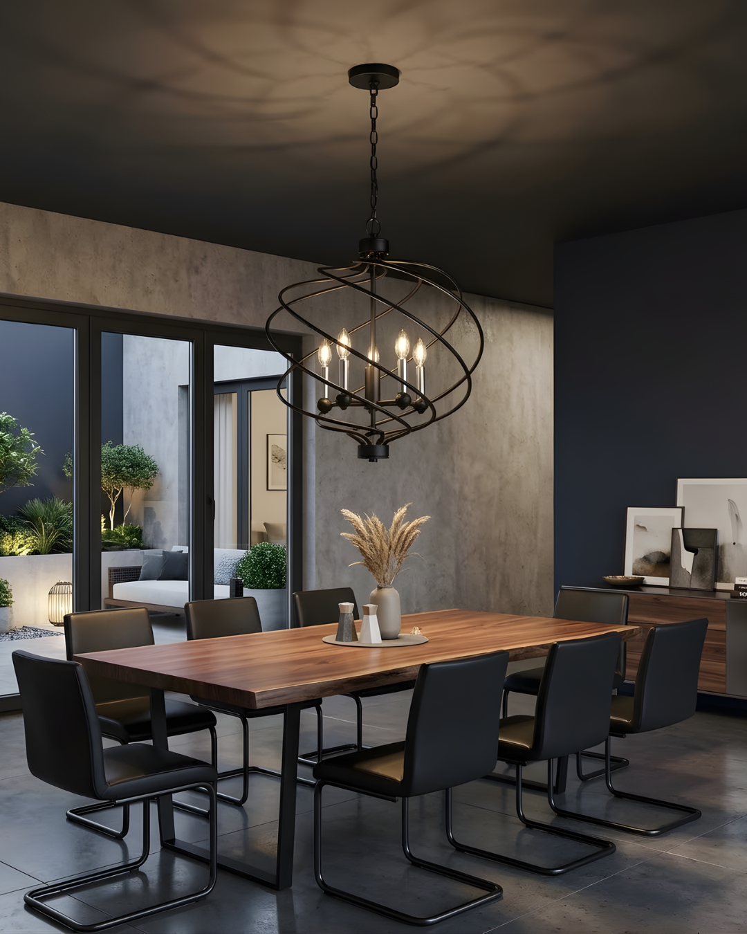 Vivio Kaleesi 5-Light Candle Base Spiral Braid Cage Pendant - Matte Black/Brushed Nickel