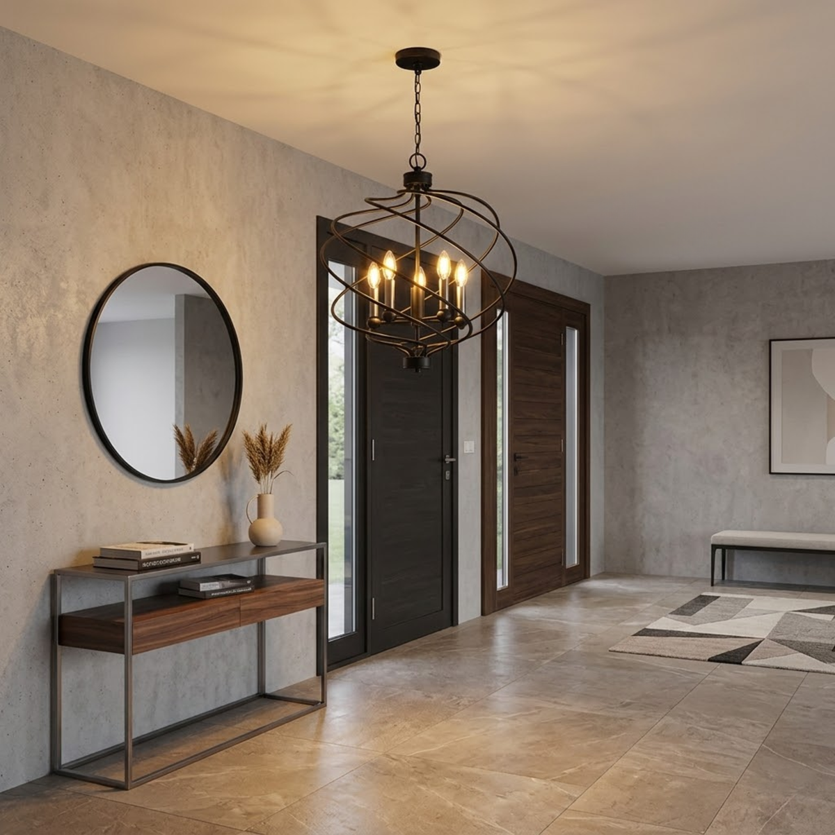 Vivio Kaleesi 5-Light Candle Base Spiral Braid Cage Pendant - Matte Black/Brushed Nickel