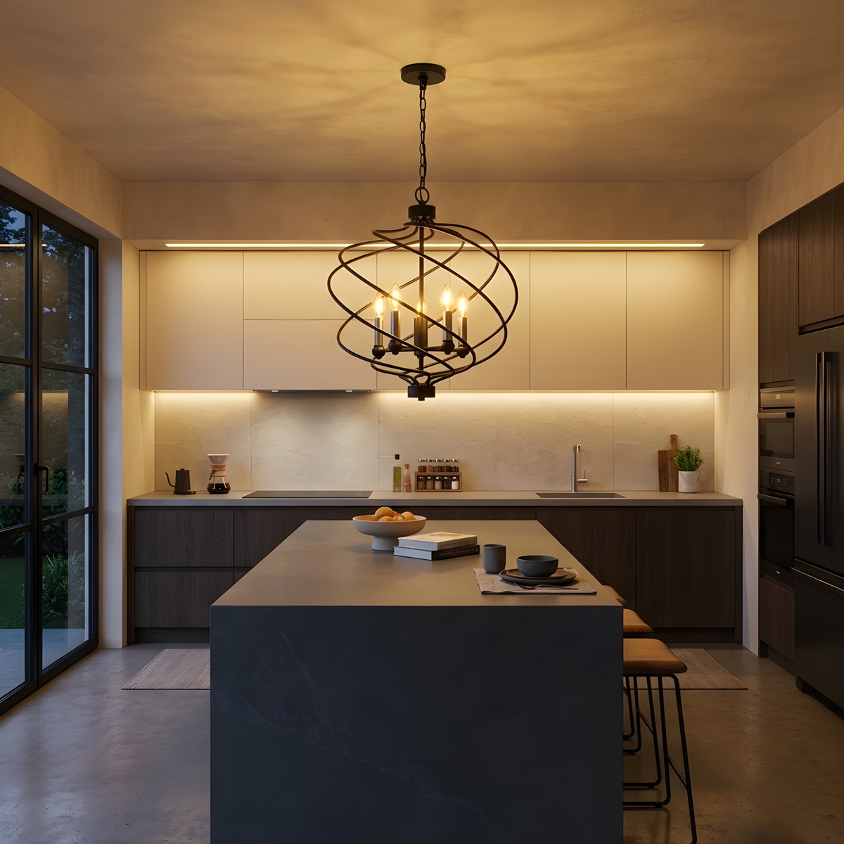 Vivio Kaleesi 5-Light Candle Base Spiral Braid Cage Pendant - Matte Black/Brushed Nickel