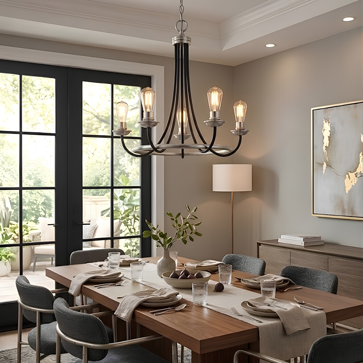 Vivio 5-Light Emma Two-Toned Chandelier - Matte Black/ Brushed Nickel