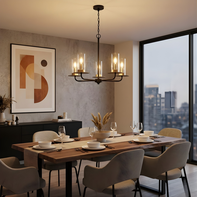 Vivio 5-Light Aura Two-Toned Chandelier - Matte Black/ Champagne  Gold