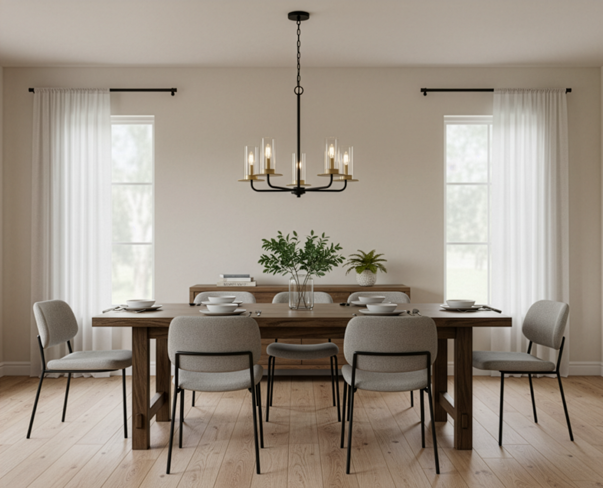 Vivio 5-Light Aura Two-Toned Chandelier - Matte Black/ Champagne  Gold