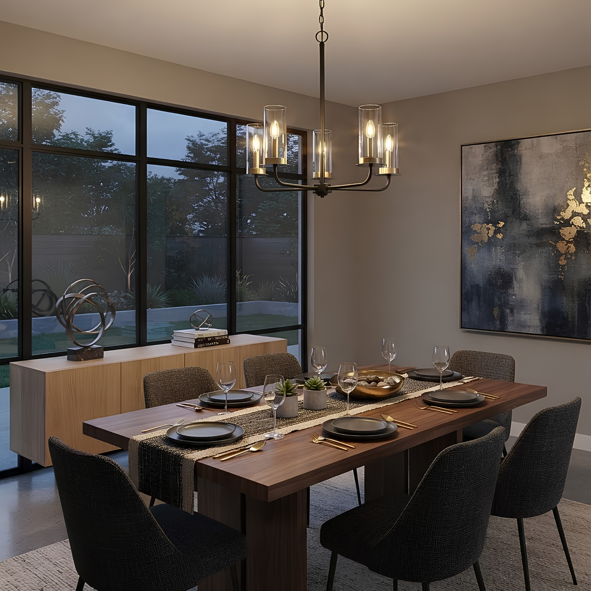 Vivio 5-Light Aura Two-Toned Chandelier - Matte Black/ Champagne  Gold