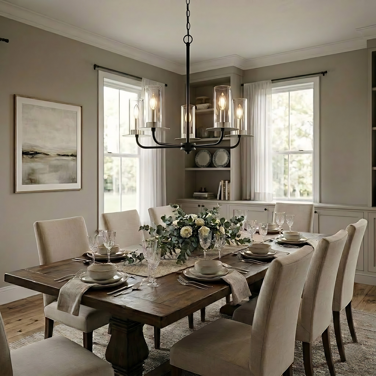 Vivio 5-Light Aura Two-Toned Chandelier - Matte Black/ Brushed Nickel