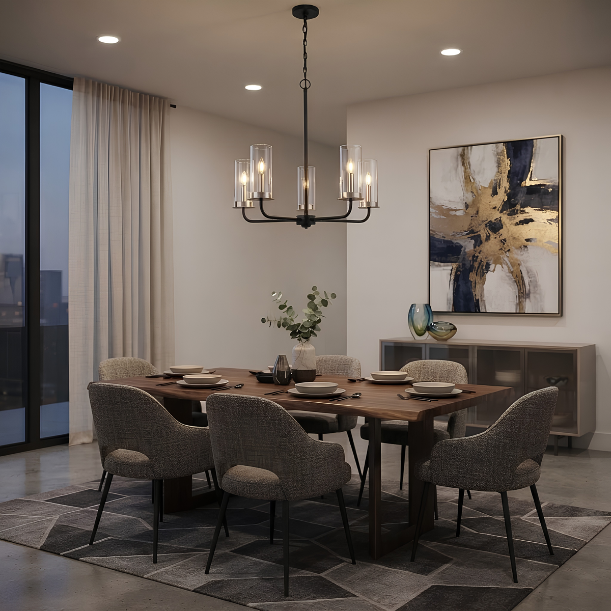 Vivio 5-Light Aura Two-Toned Chandelier - Matte Black/ Brushed Nickel