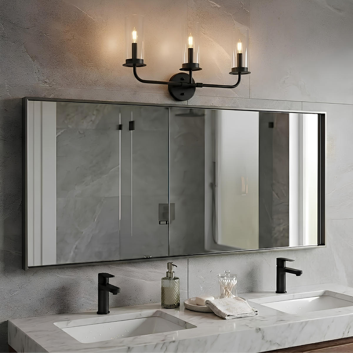 Vivio Aura 3-Bulb Two-Toned Vanity Light - CG/MB/NK