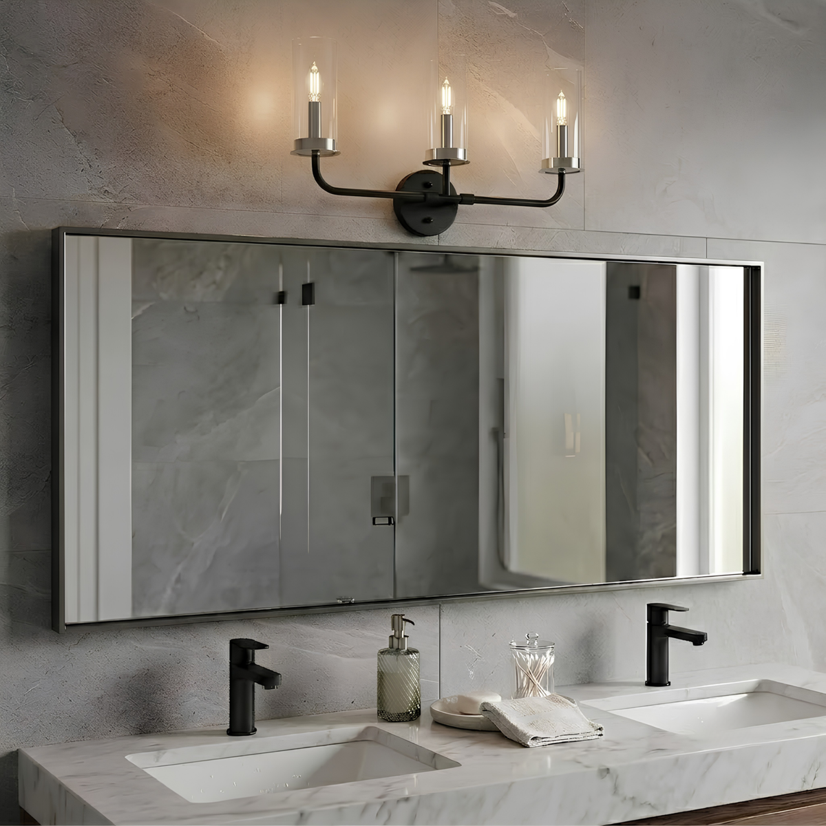 Vivio Aura 3-Bulb Two-Toned Vanity Light - CG/MB/NK