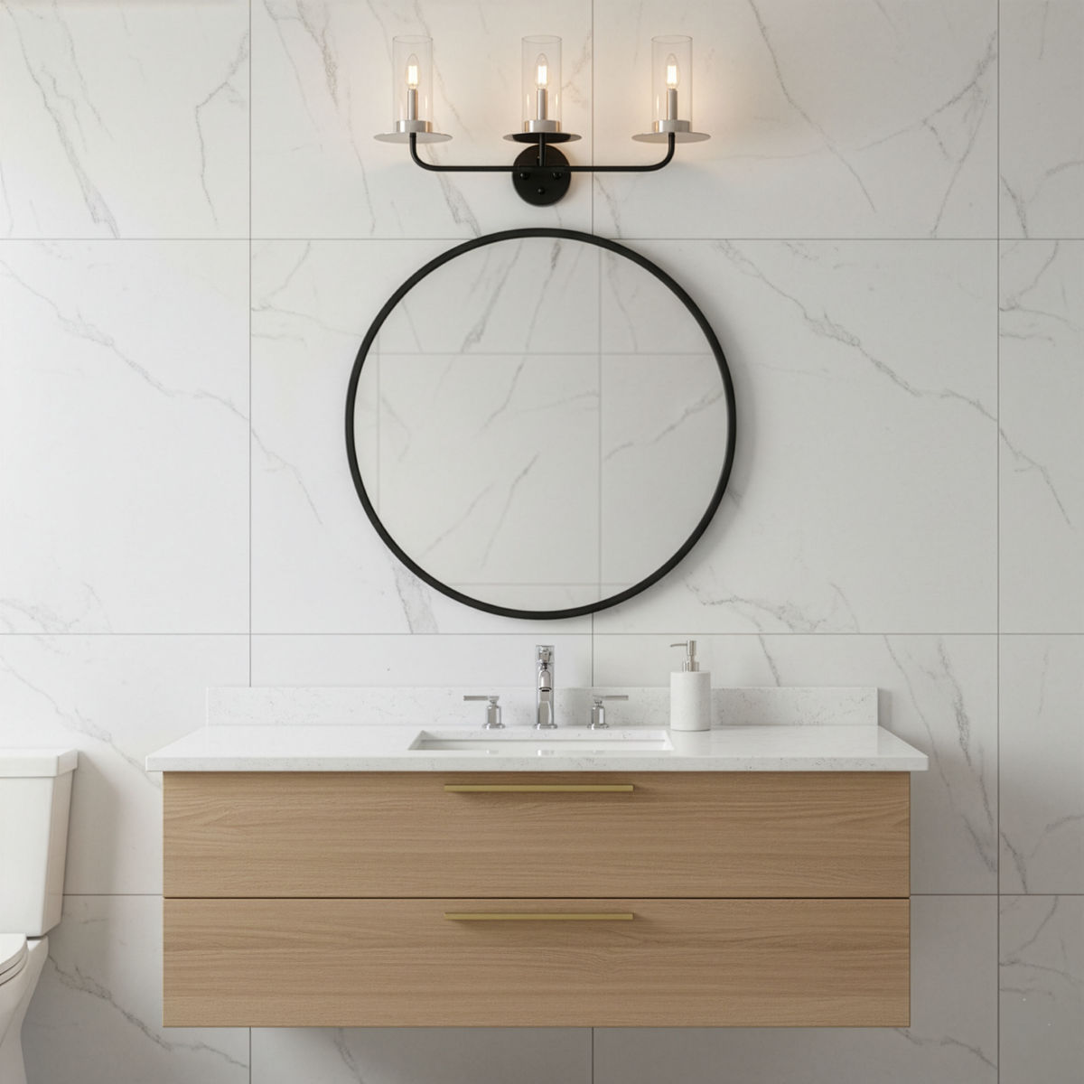 Vivio Aura 3-Bulb Two-Toned Vanity Light - CG/MB/NK
