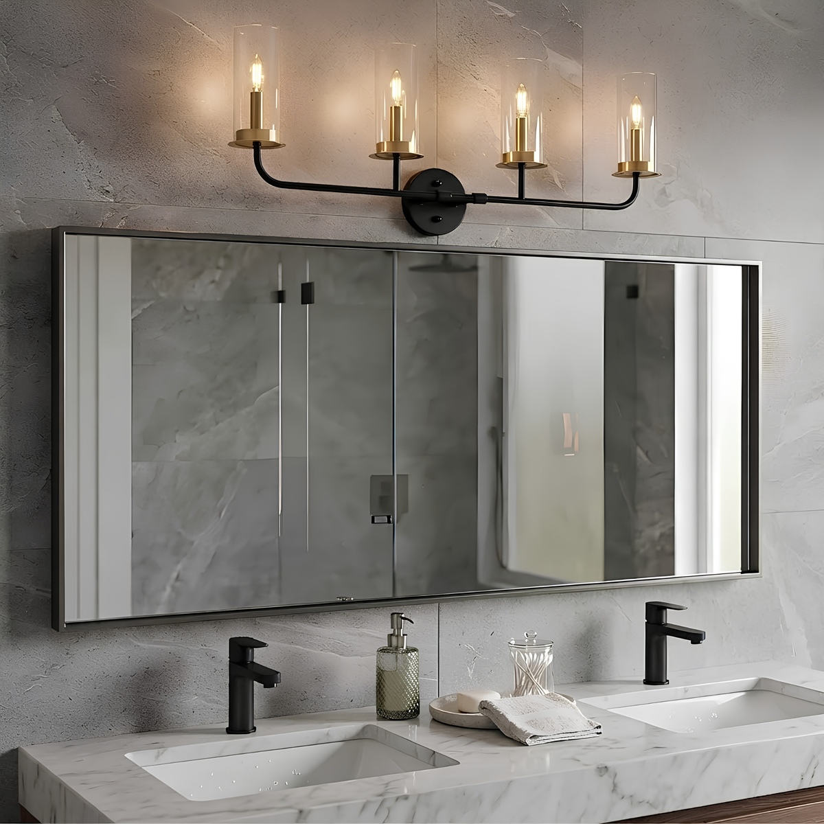 Vivio Aura 4-Bulb Two-Toned Vanity Light - CG/MB/NK