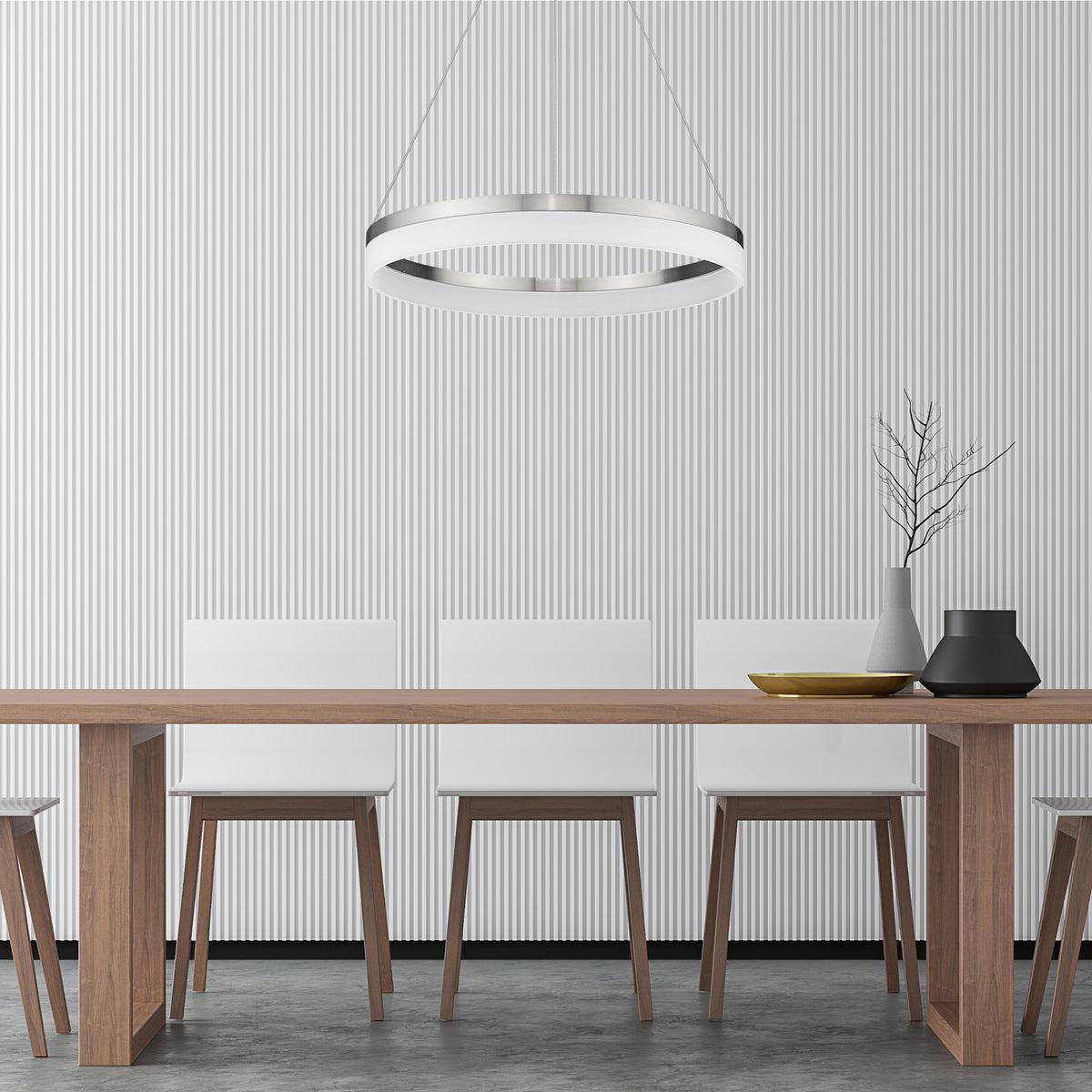 led ring chandelier over dining table modern