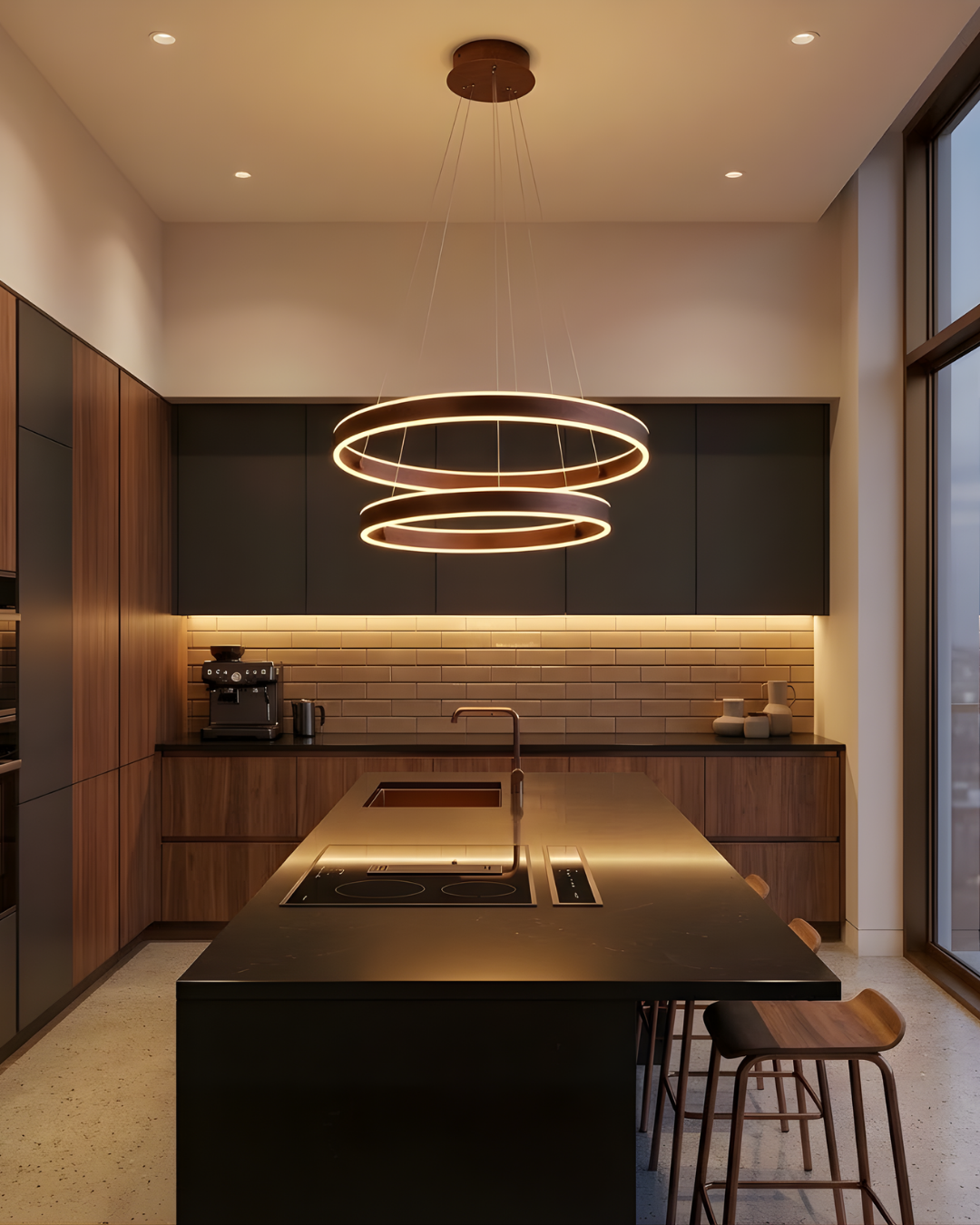 Vivio AVA LED Double Ring Pendant-Coffee Brown