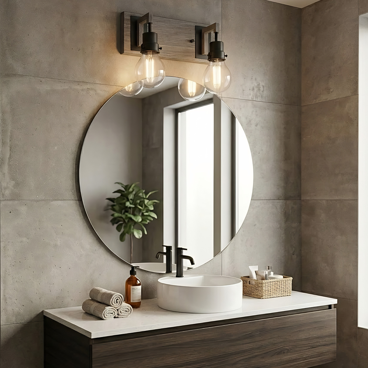 Vivio Roxton 2-Light Vanity - MB with Wood Style Accents