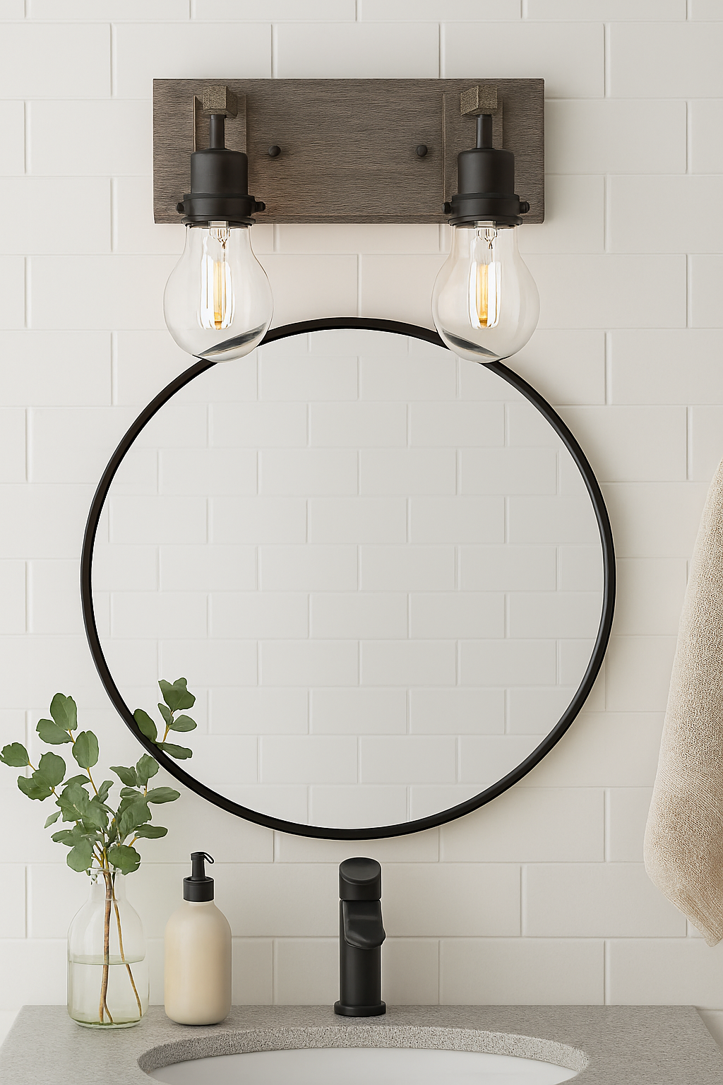 Vivio Roxton 2-Light Vanity - MB with Wood Style Accents