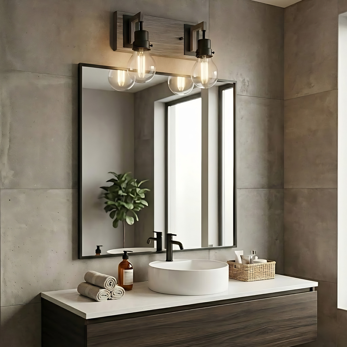 Vivio Roxton 2-Light Vanity - MB with Wood Style Accents