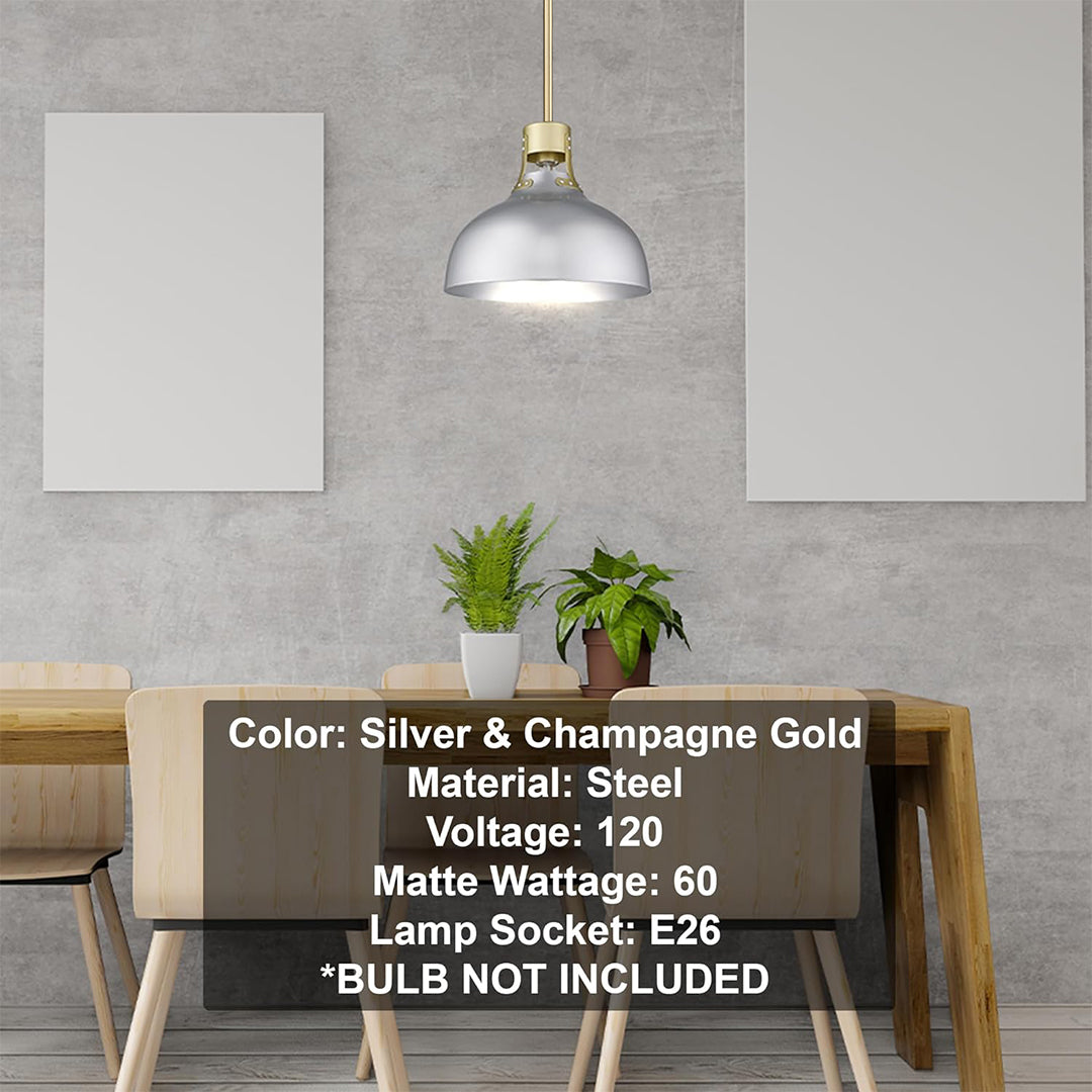Octavia Industrial 1-Light Dome Pendant Light with Metal Shade - Silver / Champagne Gold