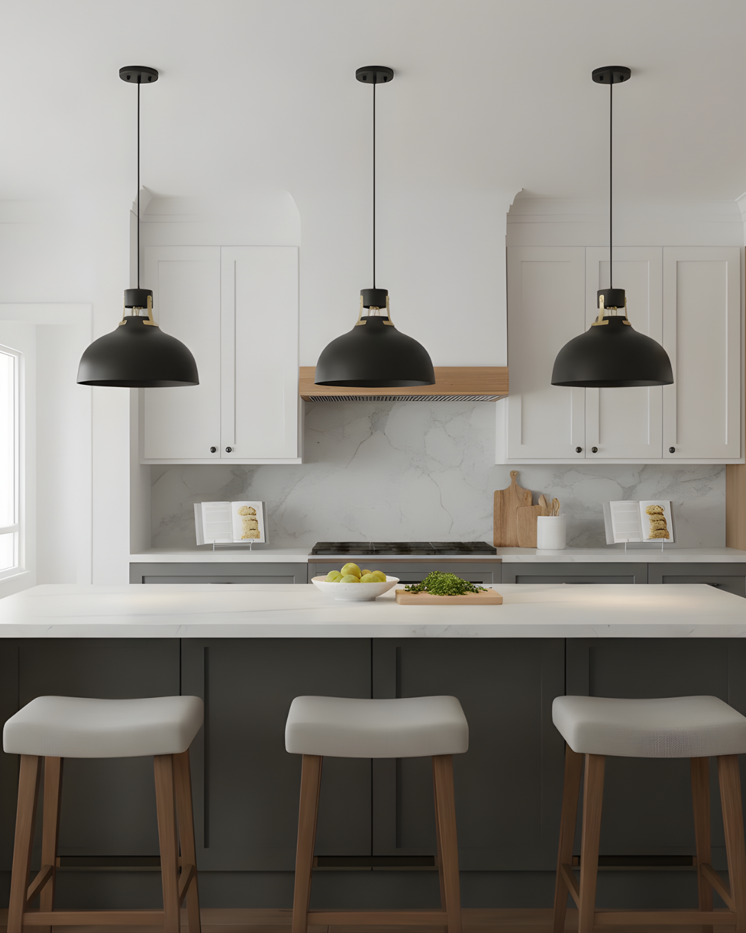 Vivio Octavia Steel Shade Pendant - Matte Black/Champagne Gold