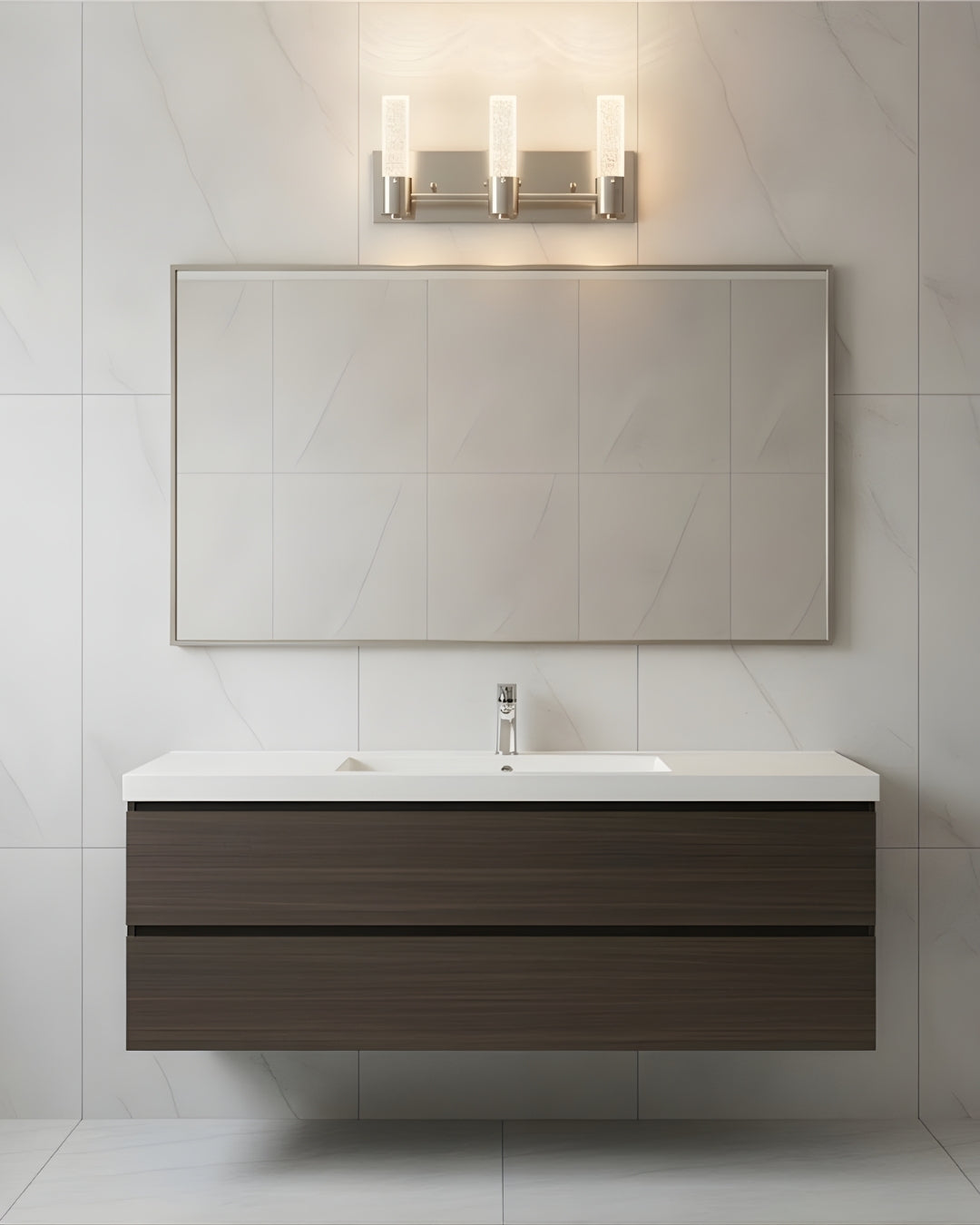 Vivio Soffi LED Rectangle Vanity - Brushed Nickel Seeded Glass 15W 4000K