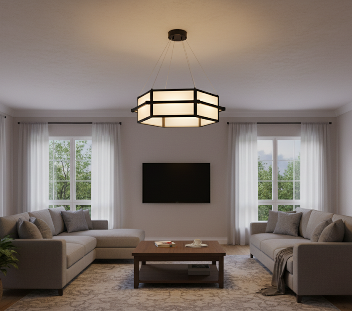 Vivio Amalfi LED Hex Chandelier - MB Frosted Glass 45W 4000K
