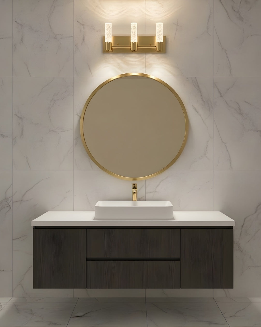 Vivio Soffi LED Rectangle Vanity - Matte Gold Seeded Glass 15W 4000K