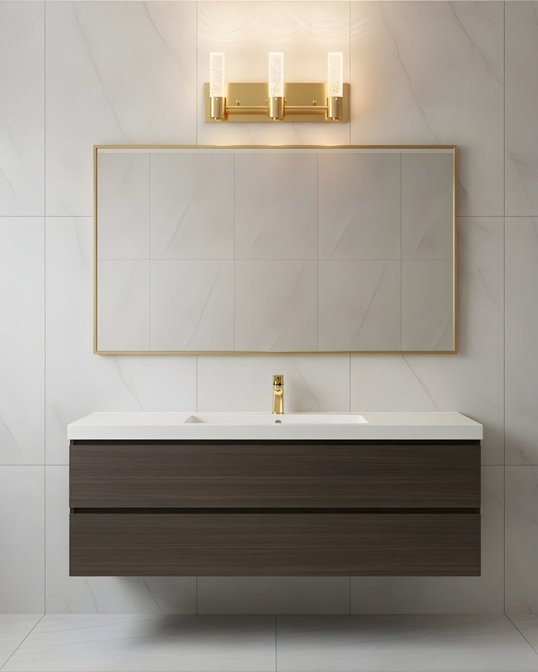 Vivio Soffi LED Rectangle Vanity - Matte Gold Seeded Glass 15W 4000K