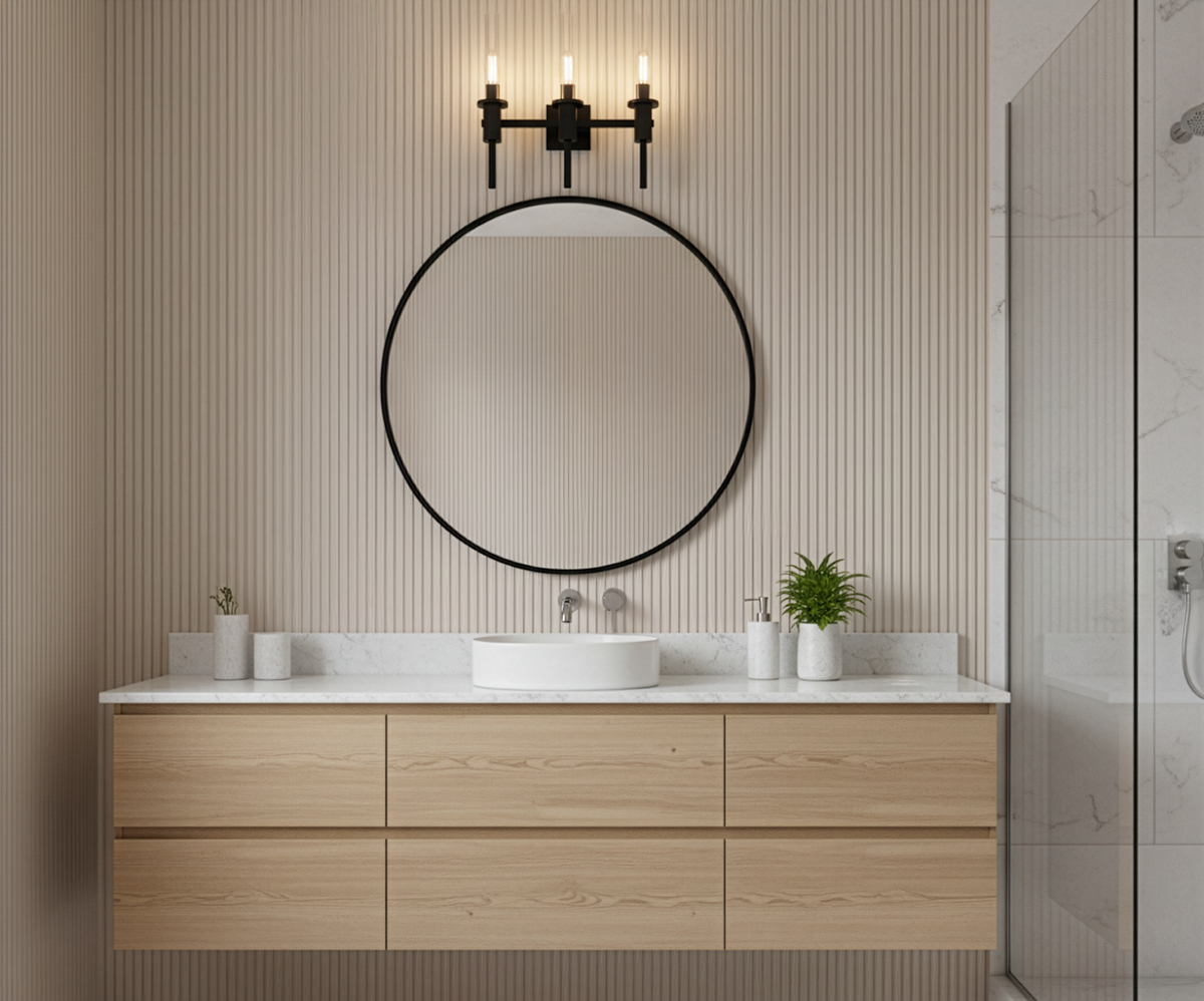 Vivio Roma 3-Light Clear Tube Glass Vanity - MB T10 8.5W LED 4K Lamps Included