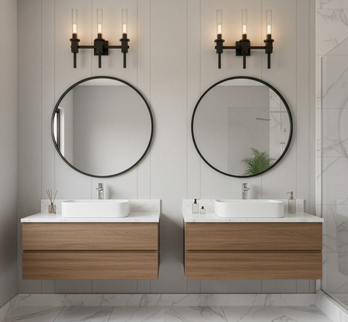 Vivio Roma 3-Light Clear Tube Glass Vanity - MB T10 8.5W LED 4K Lamps Included