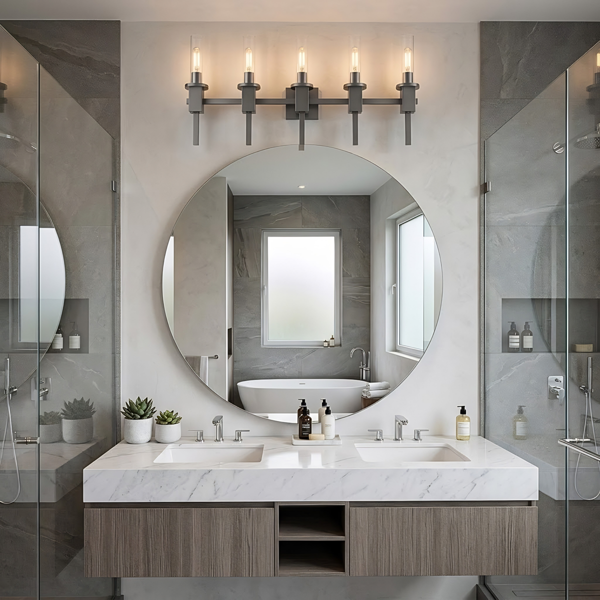 Vivio Roma 5-Light Clear Tube Glass Vanity - MB T10 8.5W LED 4K Lamps Included
