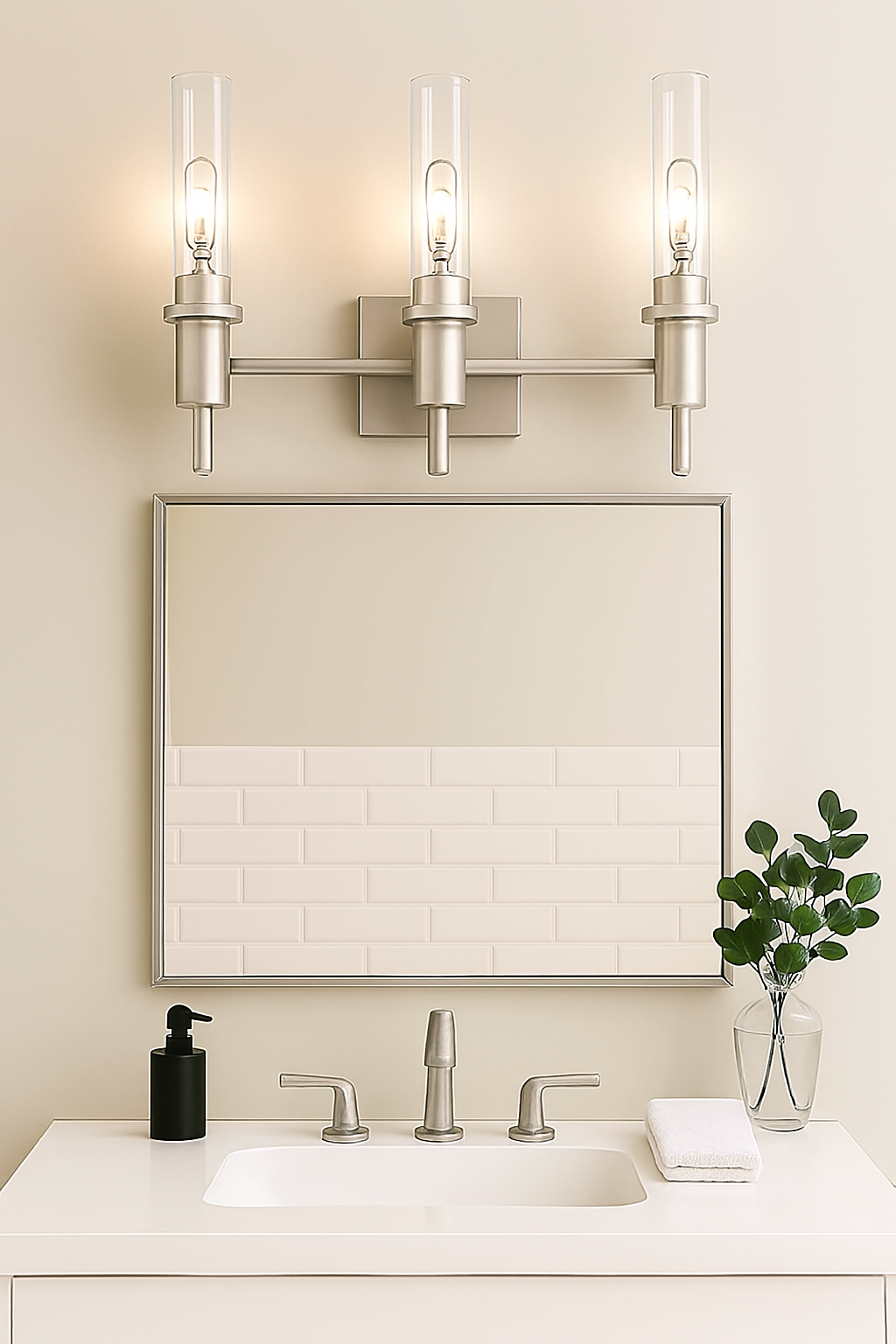 Vivio Roma 3-Light Clear Tube Glass Vanity - NK T10 8.5W LED 4K Lamps Included