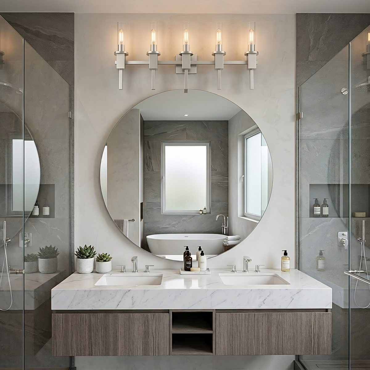 Vivio Roma 5-Light Clear Tube Glass Vanity - NK T10 8.5W LED 4K Lamps Included