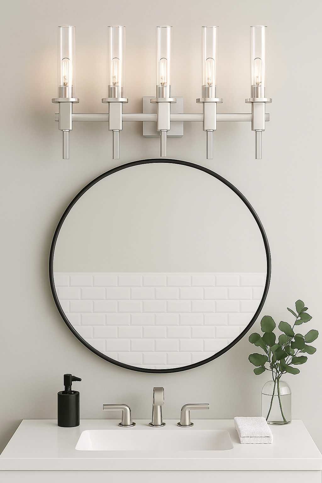 Vivio Roma 5-Light Clear Tube Glass Vanity - NK T10 8.5W LED 4K Lamps Included