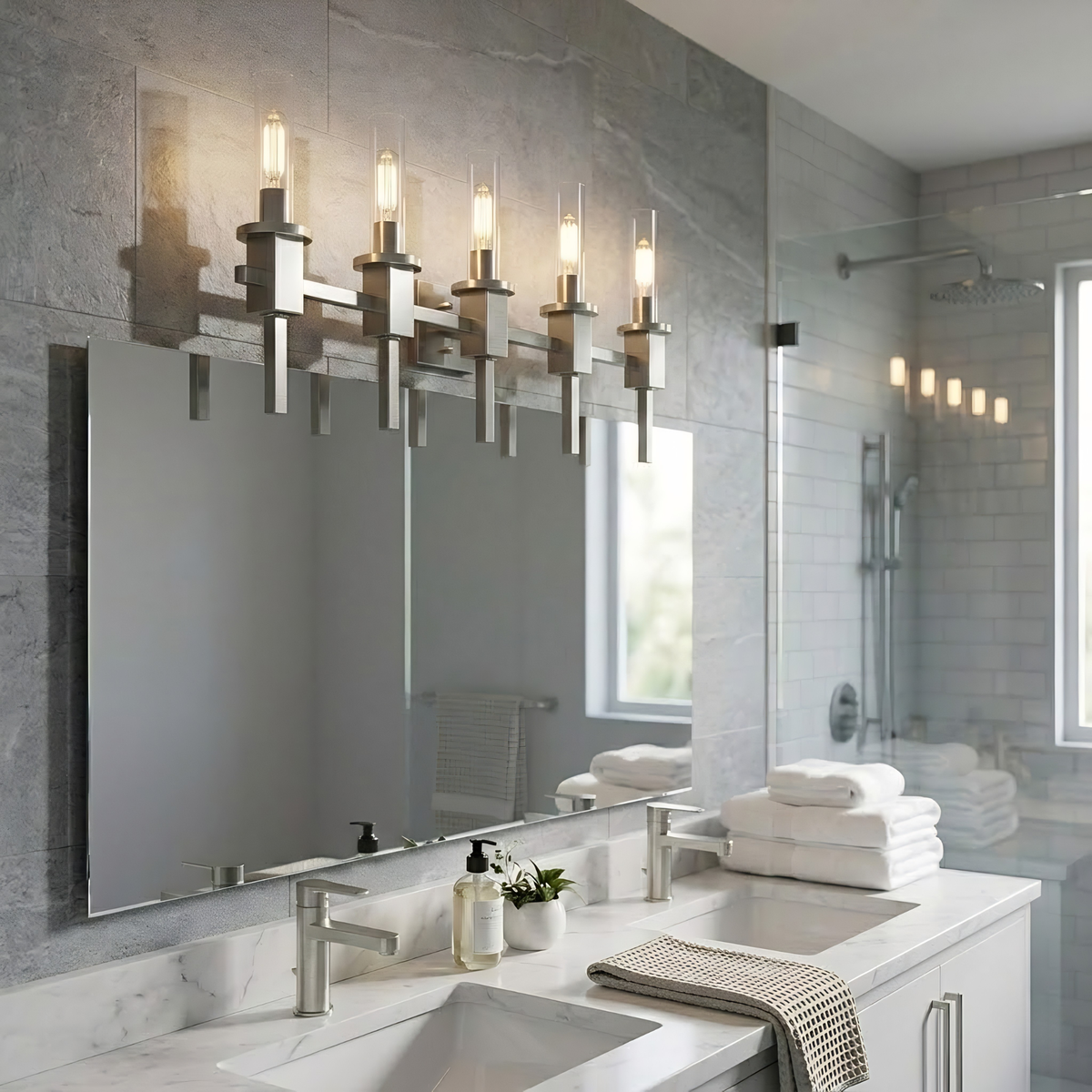 Vivio Roma 5-Light Clear Tube Glass Vanity - NK T10 8.5W LED 4K Lamps Included